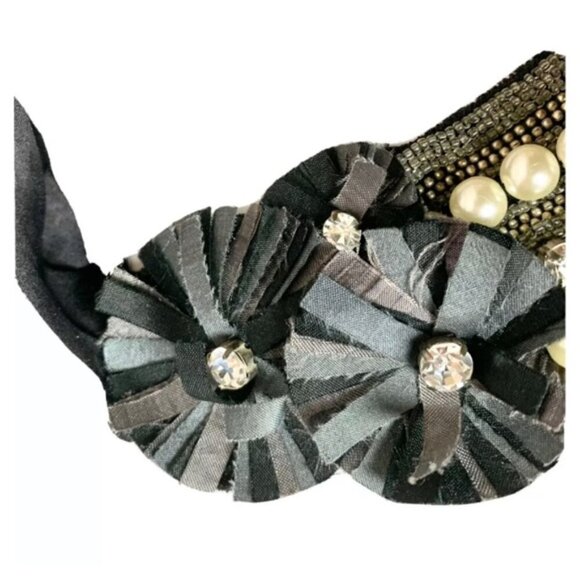 Stella & Dot Natasha Glass Beaded Faux Pearl Bib Necklace Black - Picture 11 of 11